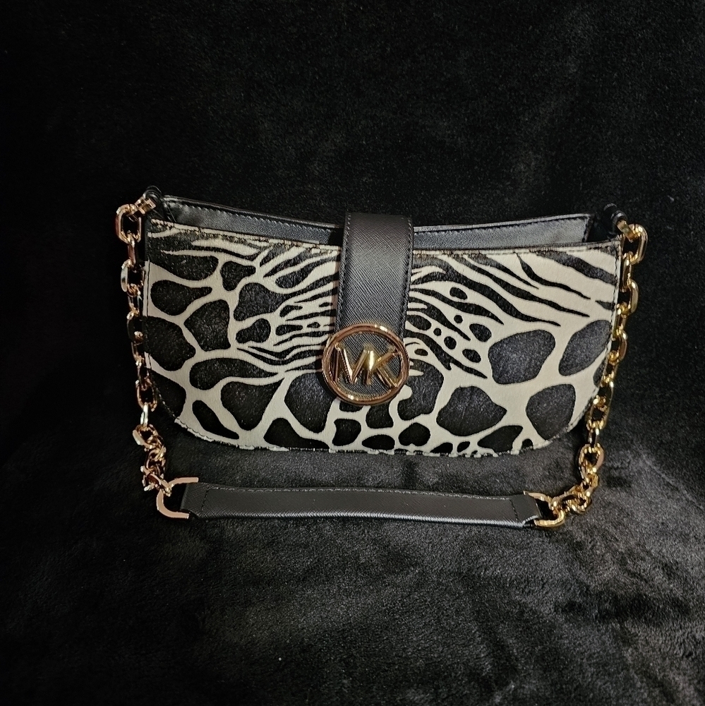 NWT (R$448) Michael Kors Carmen Small Animal Print Calf Hair Shoulder Bag